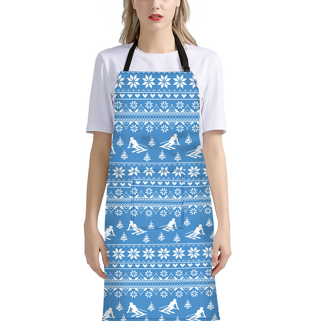 Winter Ski Knitting Pattern Print Bib Apron With Pocket
