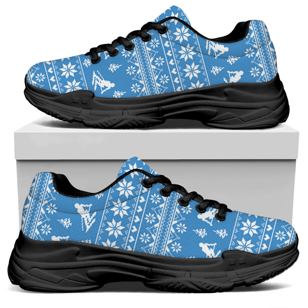 Winter Ski Knitting Pattern Print Black Chunky Shoes
