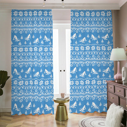 Winter Ski Knitting Pattern Print Blackout Pencil Pleat Curtains