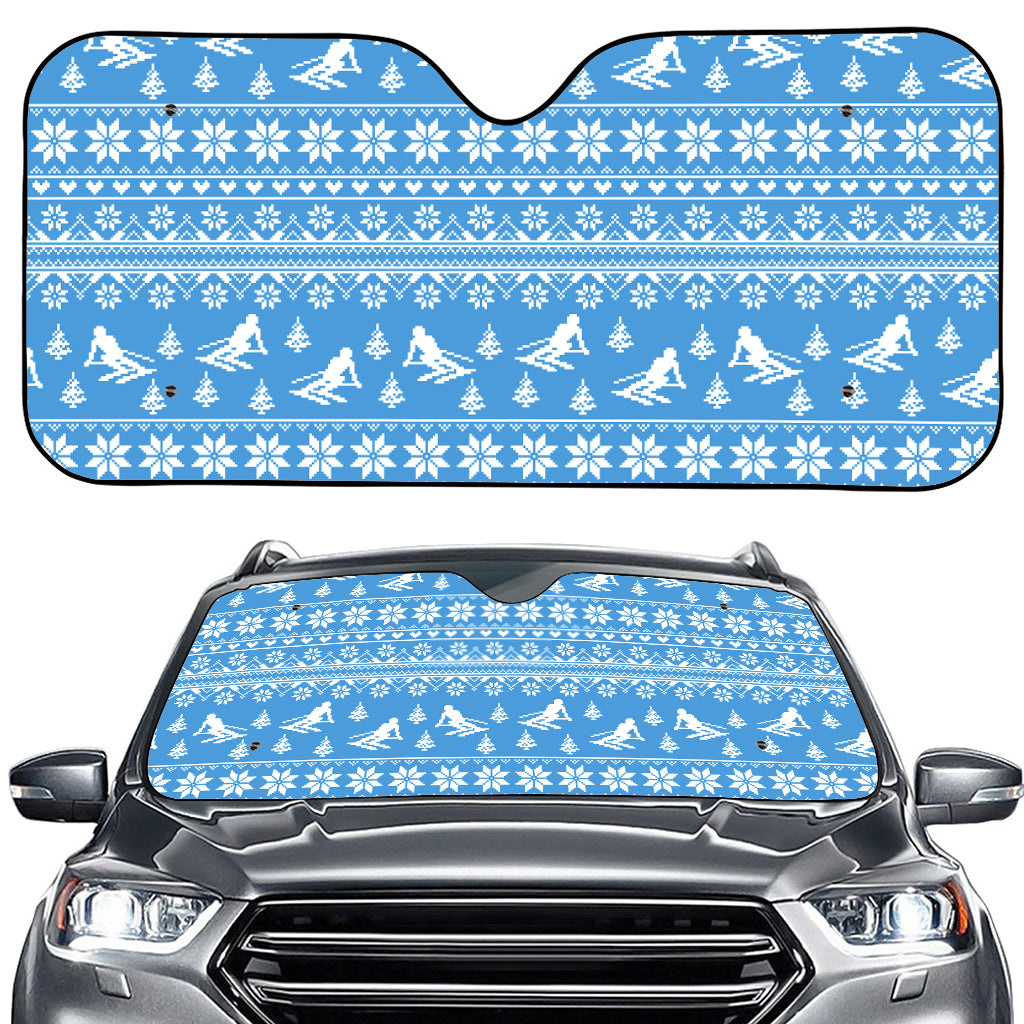 Winter Ski Knitting Pattern Print Car Windshield Sun Shade