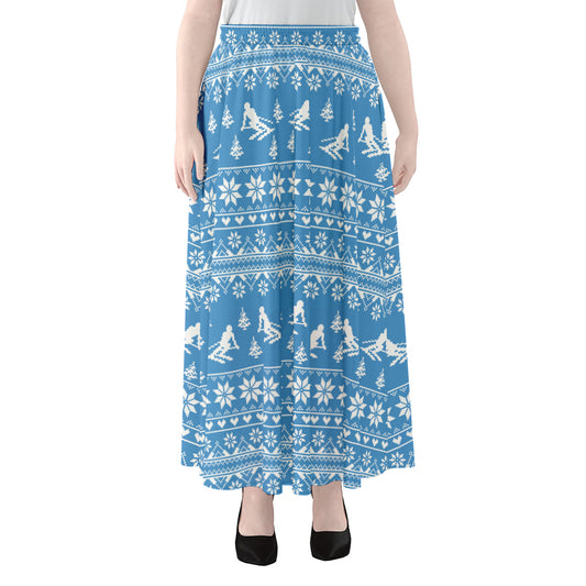 Winter Ski Knitting Pattern Print Chiffon Maxi Skirt