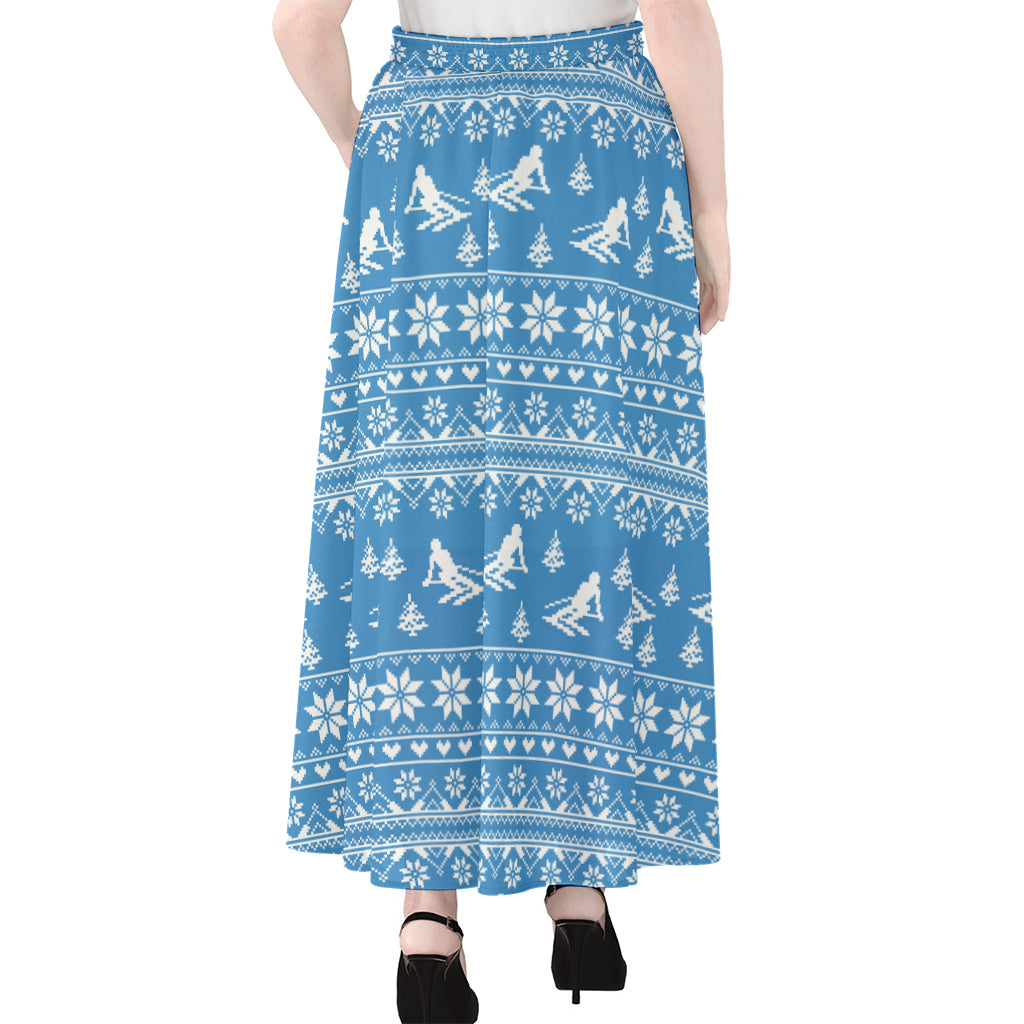 Winter Ski Knitting Pattern Print Chiffon Maxi Skirt