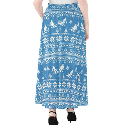 Winter Ski Knitting Pattern Print Chiffon Maxi Skirt