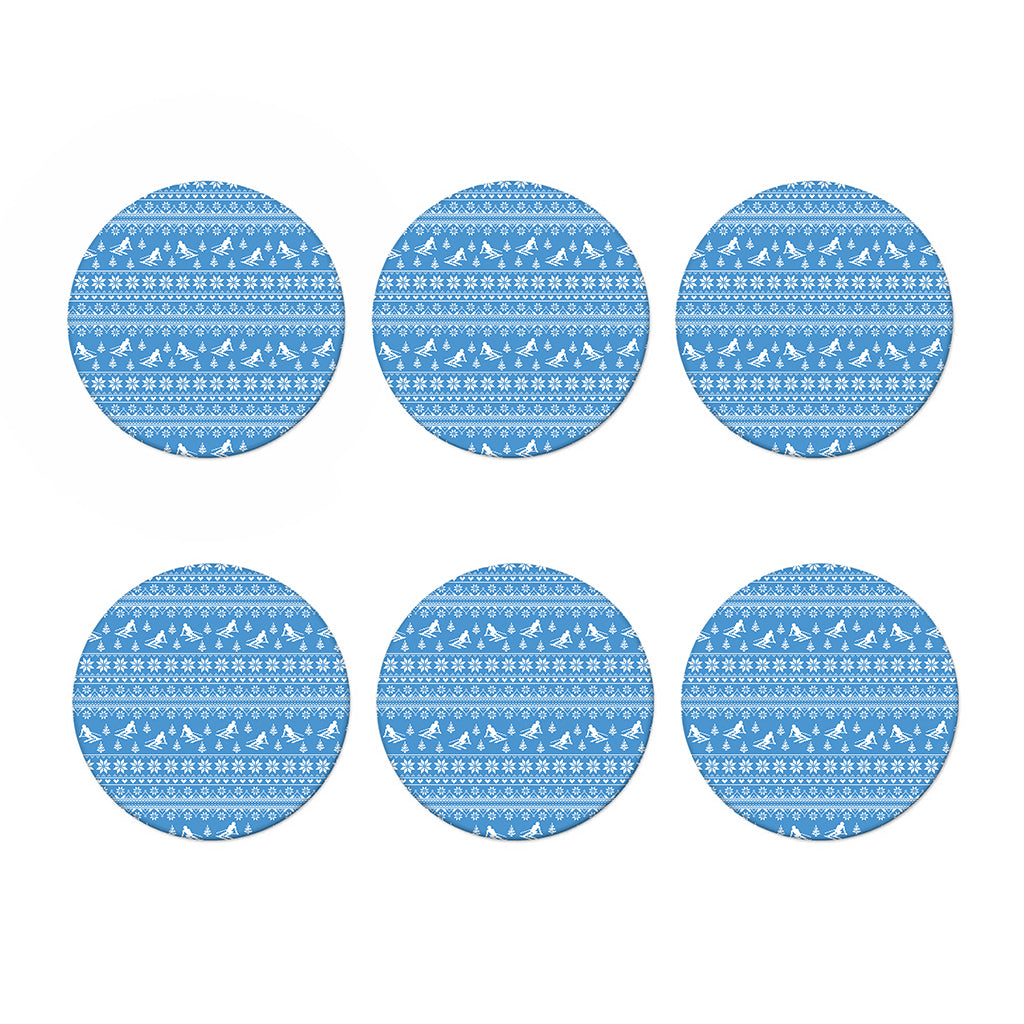 Winter Ski Knitting Pattern Print Coaster Set