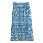 Winter Ski Knitting Pattern Print Cotton Front Slit Maxi Skirt