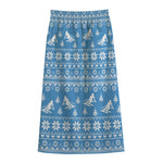 Winter Ski Knitting Pattern Print Cotton Front Slit Maxi Skirt