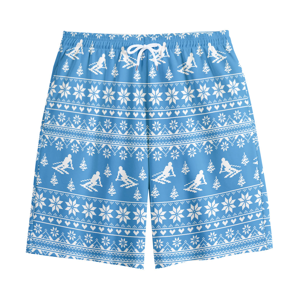 Winter Ski Knitting Pattern Print Cotton Shorts