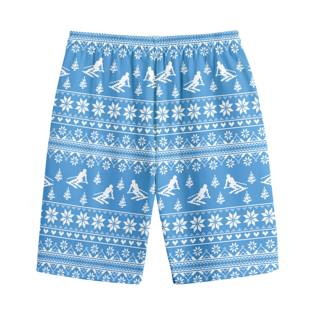 Winter Ski Knitting Pattern Print Cotton Shorts