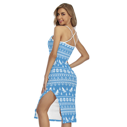 Winter Ski Knitting Pattern Print Cross Back Cami Dress