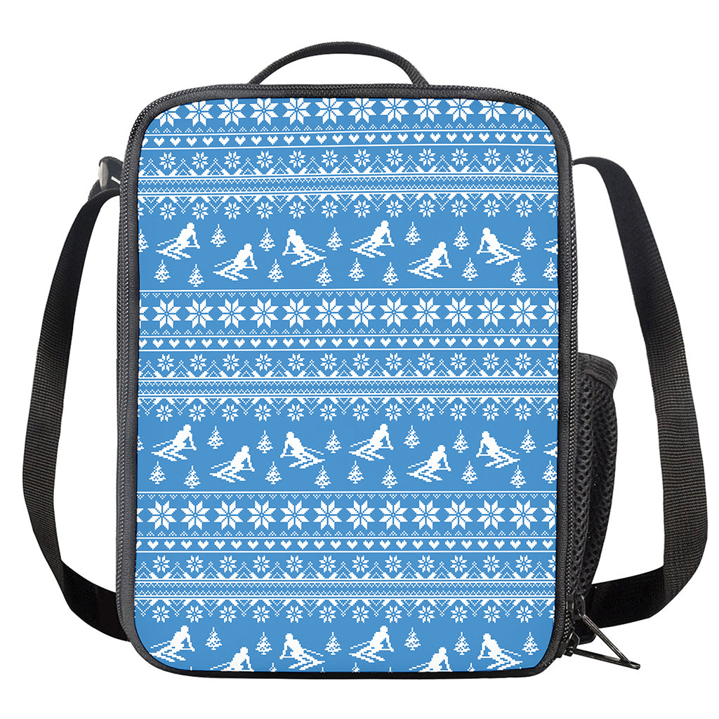 Winter Ski Knitting Pattern Print Crossbody Lunch Bag