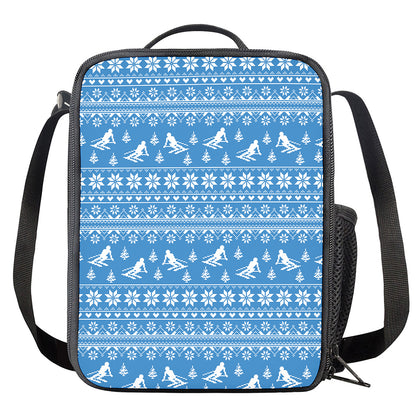 Winter Ski Knitting Pattern Print Crossbody Lunch Bag
