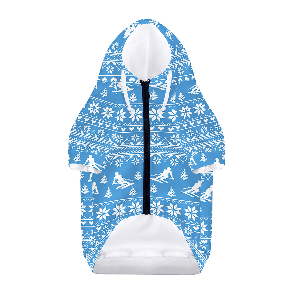 Winter Ski Knitting Pattern Print Dog Zip Up Hoodie