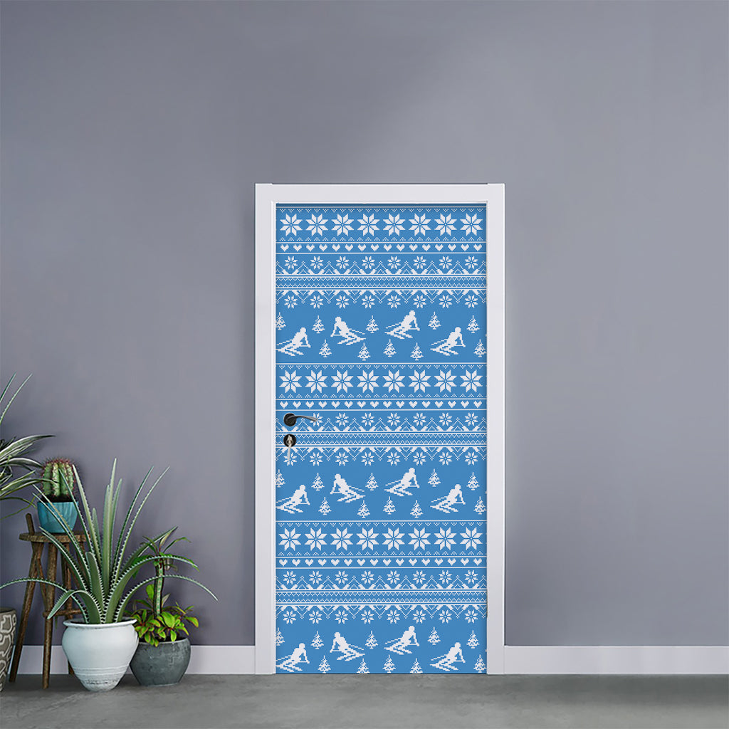 Winter Ski Knitting Pattern Print Door Sticker