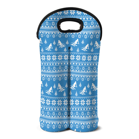 Winter Ski Knitting Pattern Print Double Neoprene Wine Tote