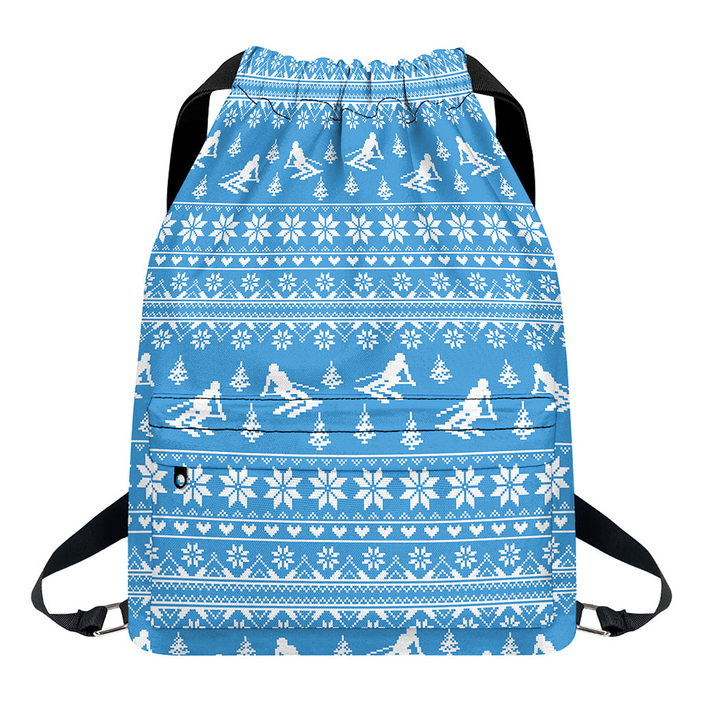 Winter Ski Knitting Pattern Print Drawstring Backpack