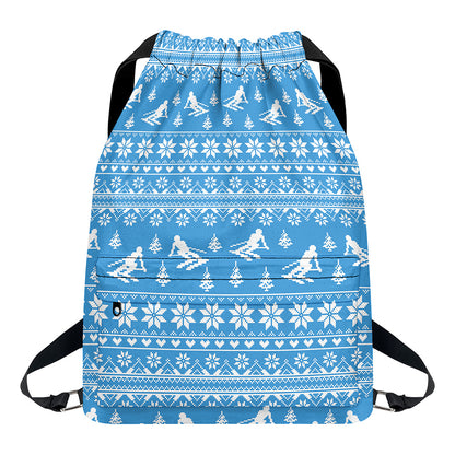 Winter Ski Knitting Pattern Print Drawstring Backpack