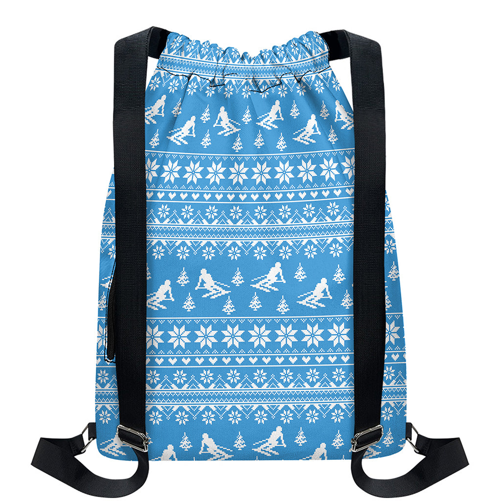 Winter Ski Knitting Pattern Print Drawstring Backpack