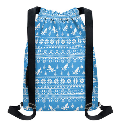 Winter Ski Knitting Pattern Print Drawstring Backpack
