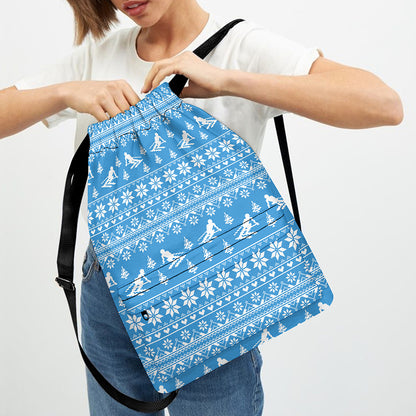 Winter Ski Knitting Pattern Print Drawstring Backpack
