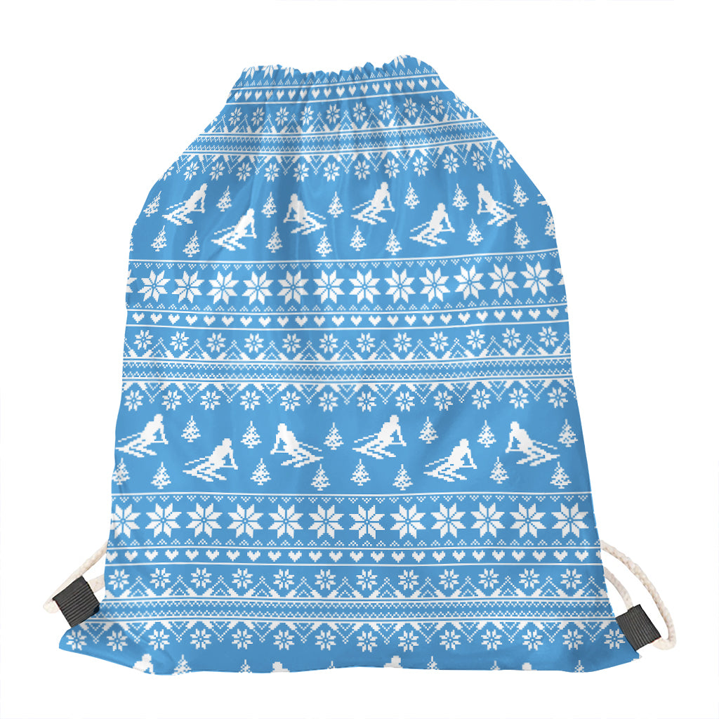 Winter Ski Knitting Pattern Print Drawstring Bag
