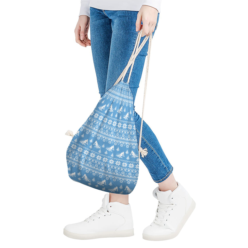 Winter Ski Knitting Pattern Print Drawstring Bag