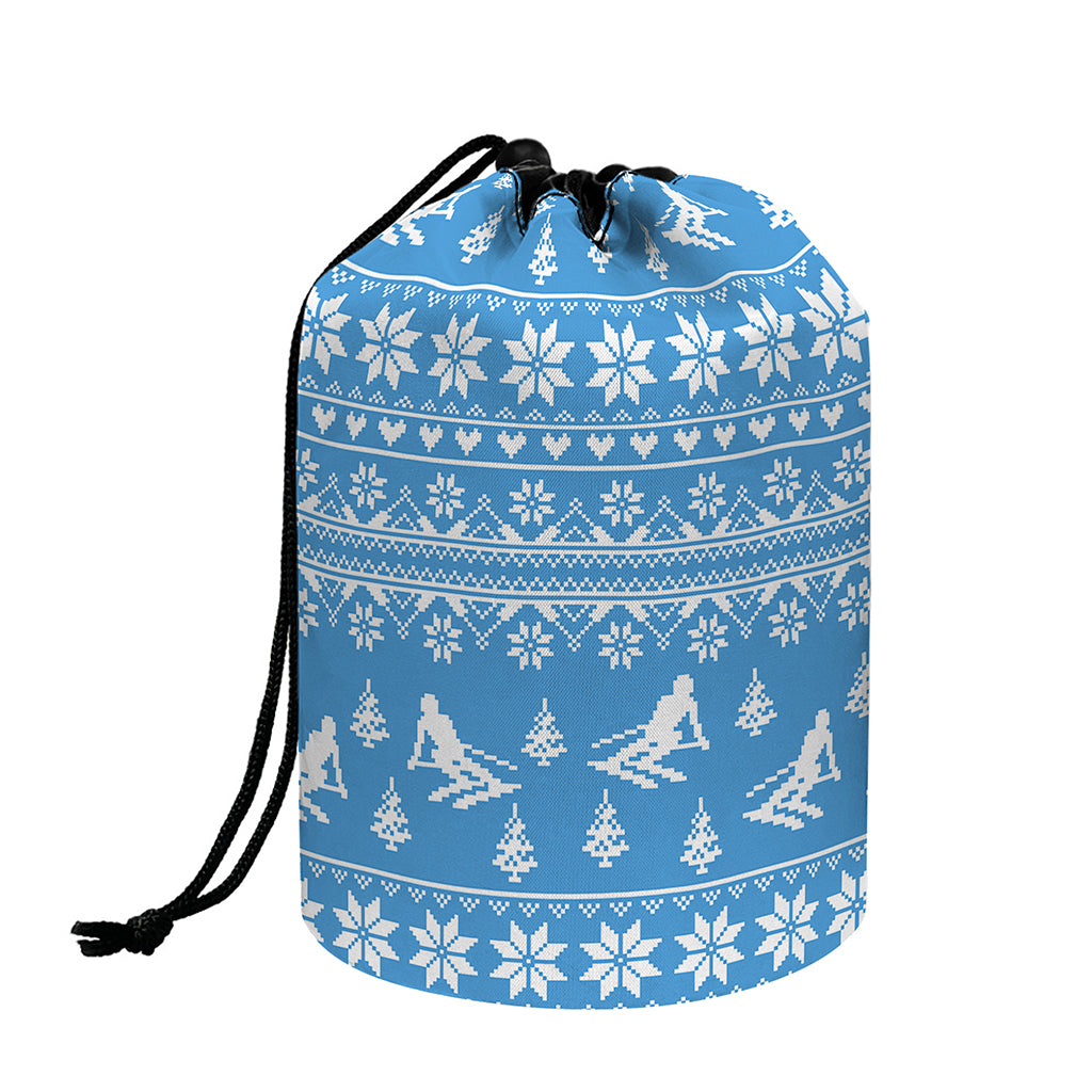 Winter Ski Knitting Pattern Print Drawstring Makeup Bag