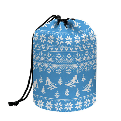 Winter Ski Knitting Pattern Print Drawstring Makeup Bag
