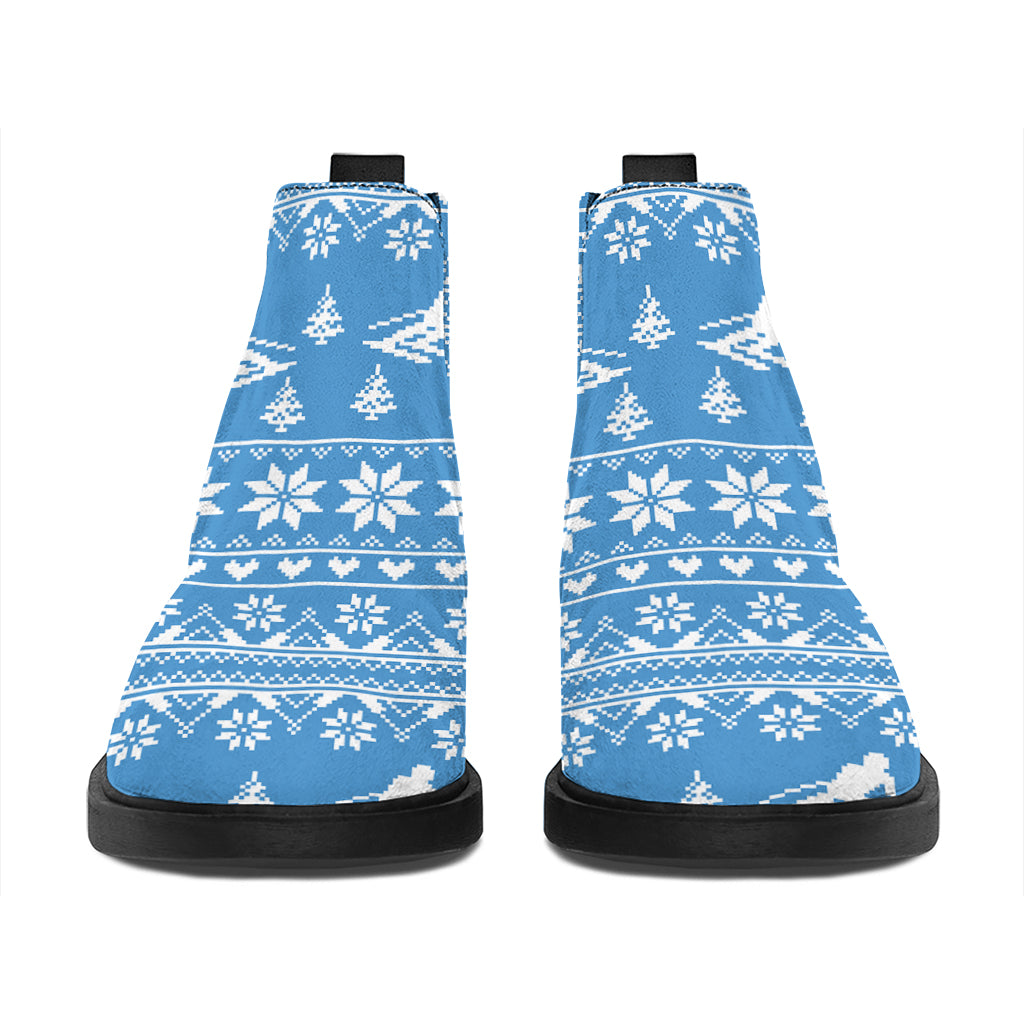 Winter Ski Knitting Pattern Print Flat Ankle Boots