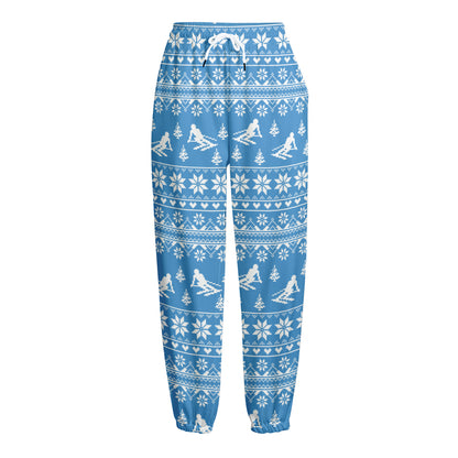 Winter Ski Knitting Pattern Print Fleece Lined Knit Pants
