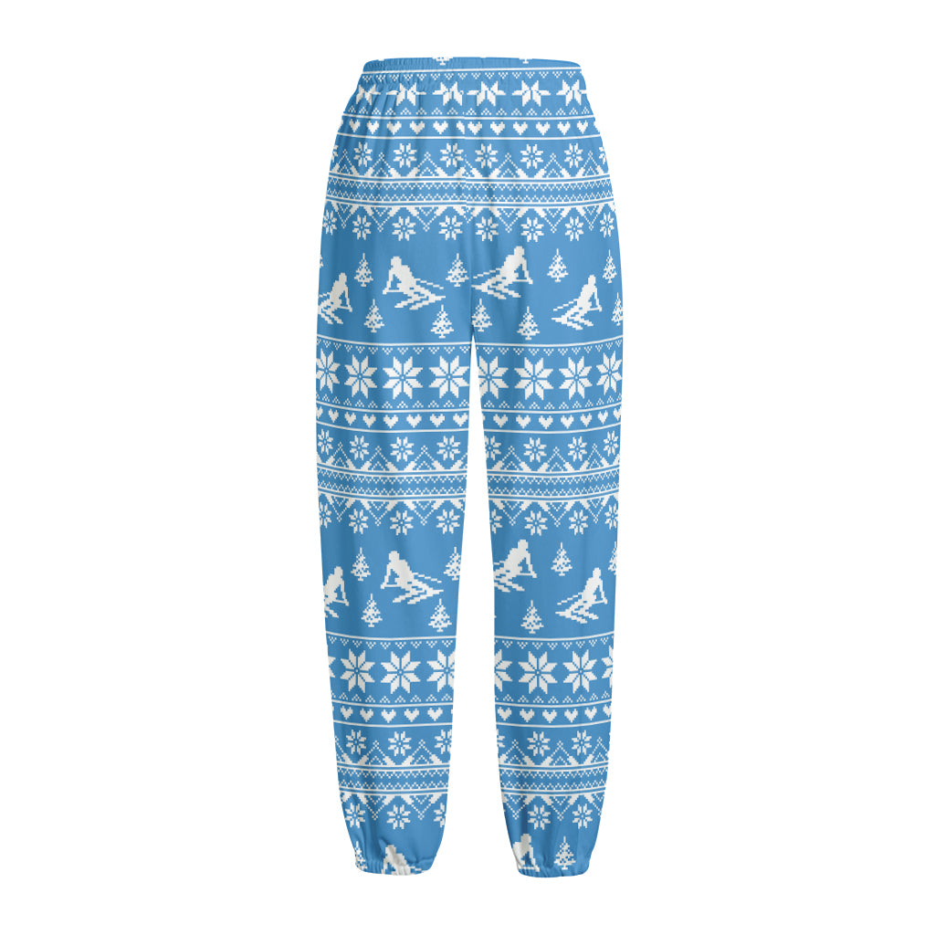 Winter Ski Knitting Pattern Print Fleece Lined Knit Pants