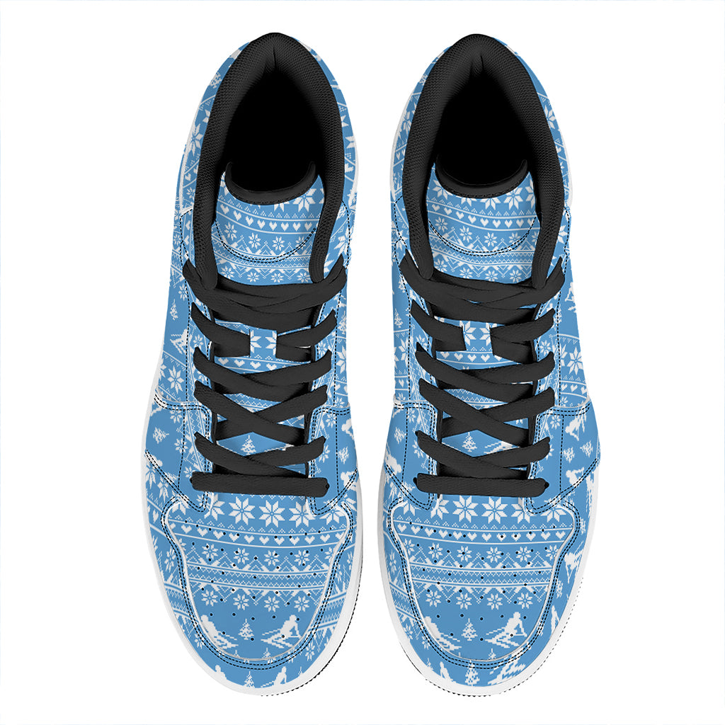 Winter Ski Knitting Pattern Print High Top Leather Sneakers