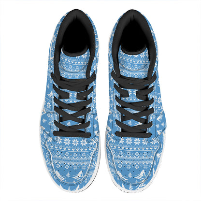 Winter Ski Knitting Pattern Print High Top Leather Sneakers