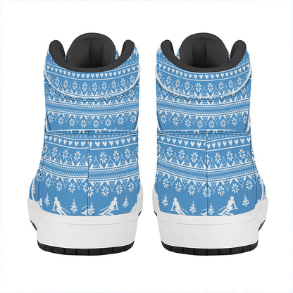 Winter Ski Knitting Pattern Print High Top Leather Sneakers