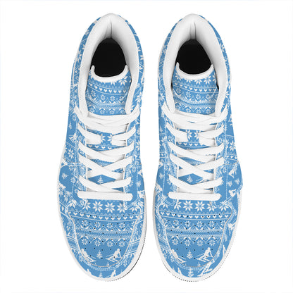 Winter Ski Knitting Pattern Print High Top Leather Sneakers
