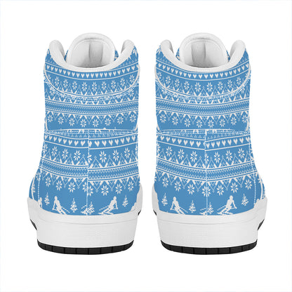 Winter Ski Knitting Pattern Print High Top Leather Sneakers