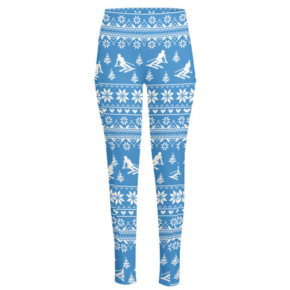 Winter Ski Knitting Pattern Print High-Waisted Pocket Leggings
