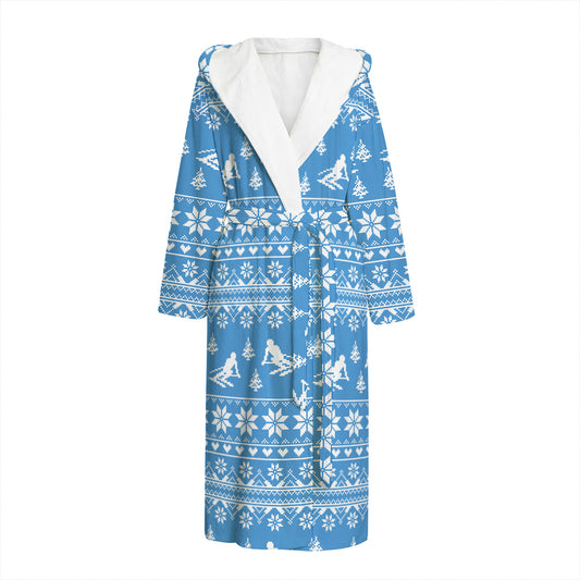 Winter Ski Knitting Pattern Print Hooded Bathrobe