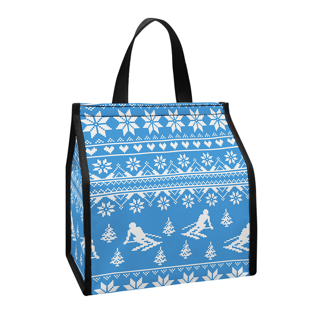 Winter Ski Knitting Pattern Print Insulated Lunch Tote