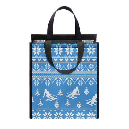 Winter Ski Knitting Pattern Print Insulated Lunch Tote