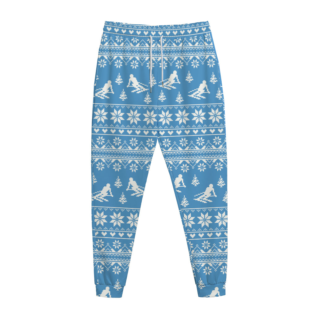 Winter Ski Knitting Pattern Print Jogger Pants