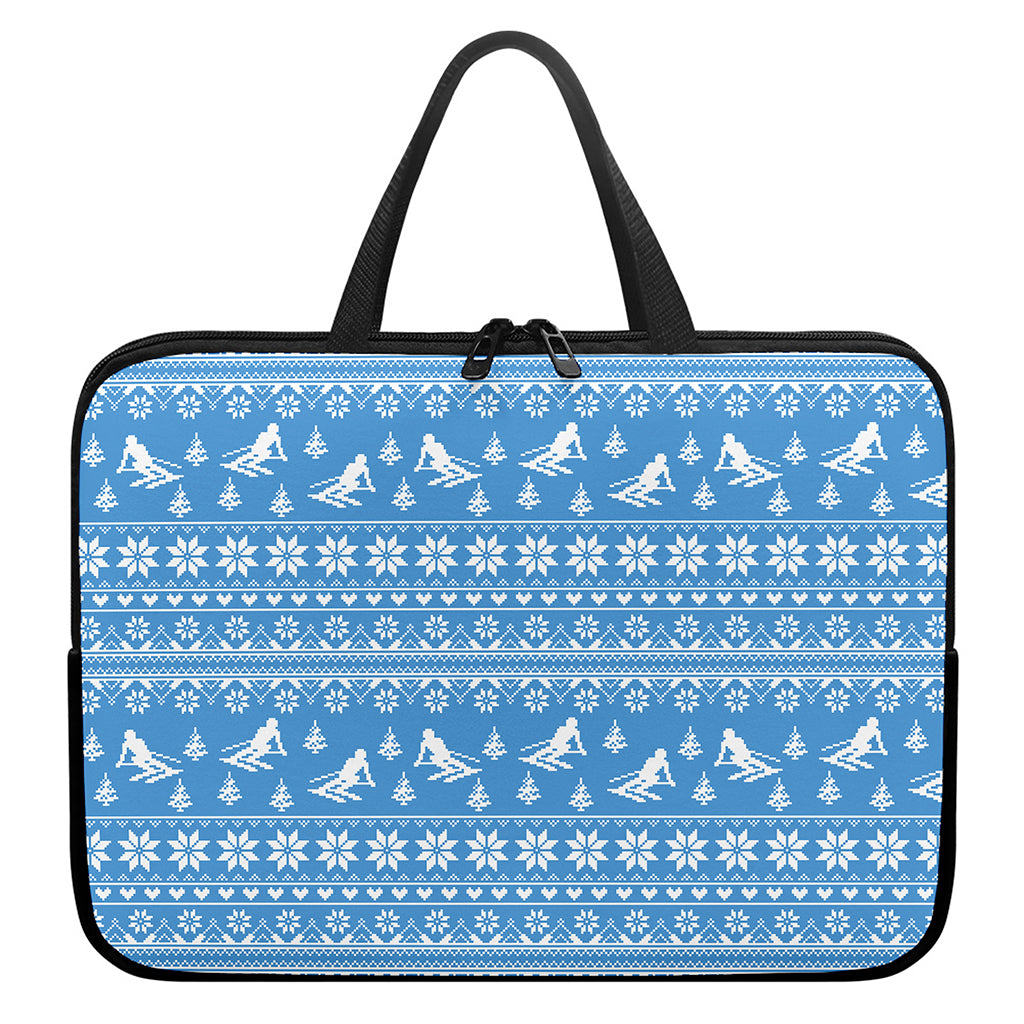 Winter Ski Knitting Pattern Print Laptop Sleeve With Handle
