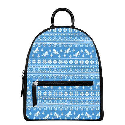 Winter Ski Knitting Pattern Print Leather Backpack