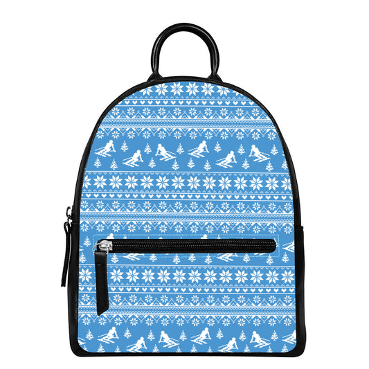 Winter Ski Knitting Pattern Print Leather Backpack