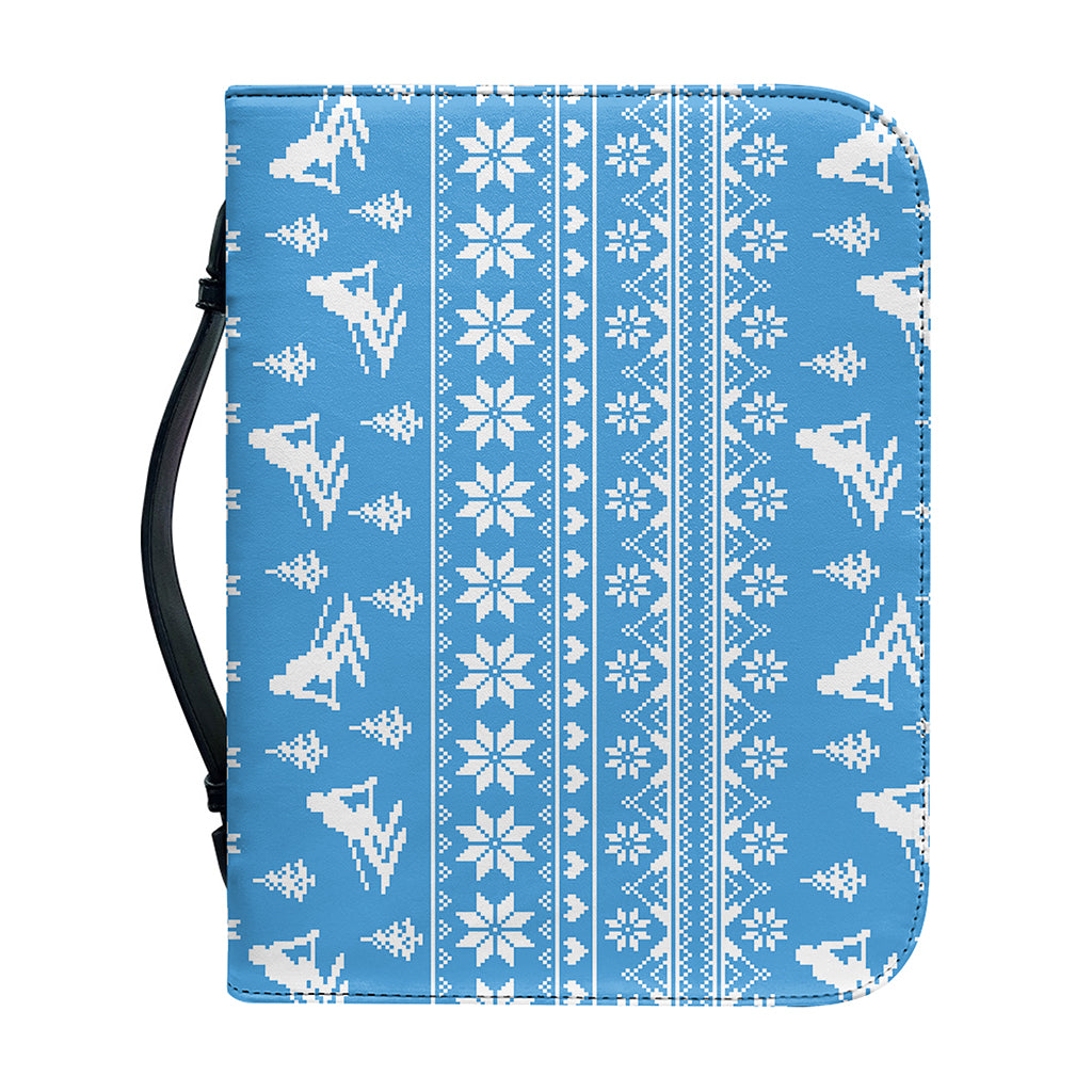 Winter Ski Knitting Pattern Print Leather Bible Cover