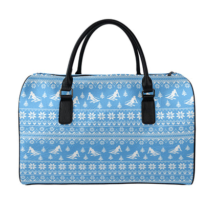 Winter Ski Knitting Pattern Print Leather Duffle Bag