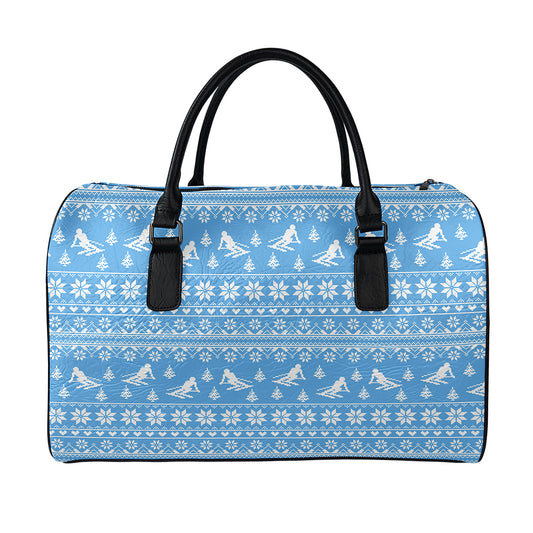 Winter Ski Knitting Pattern Print Leather Duffle Bag