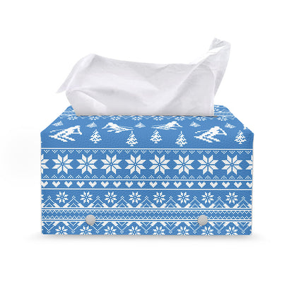 Winter Ski Knitting Pattern Print Leather Tissue Box Cover