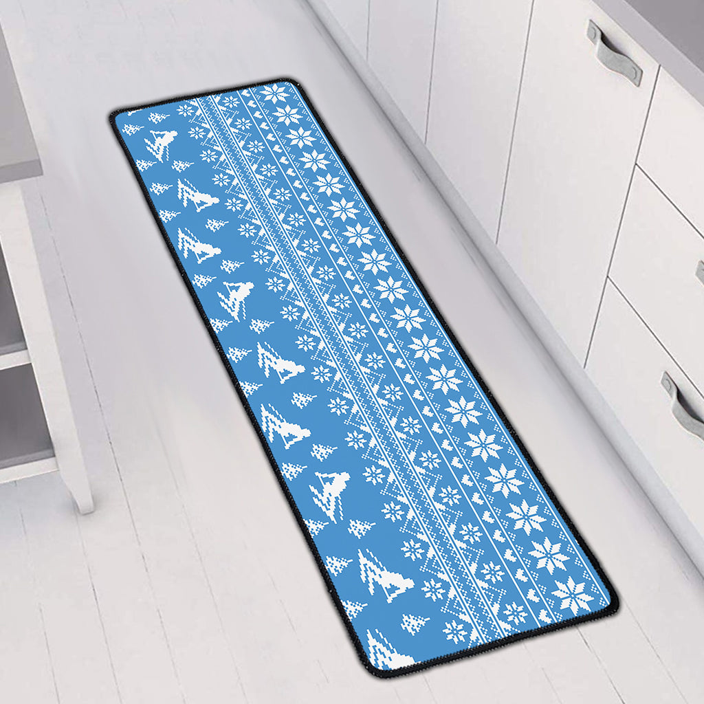 Winter Ski Knitting Pattern Print Long Kitchen Mat