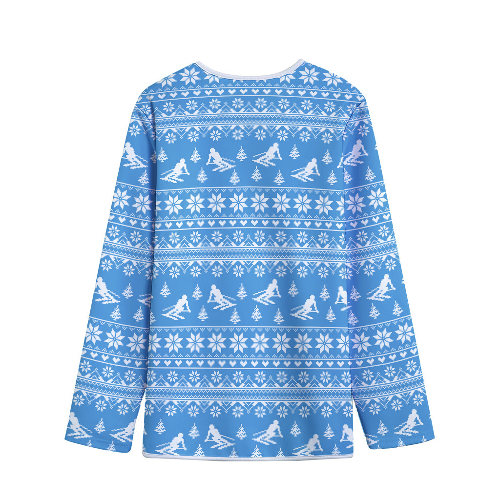 Winter Ski Knitting Pattern Print Long Sleeve Short Coat