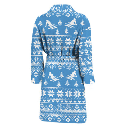 Winter Ski Knitting Pattern Print Men's Bathrobe